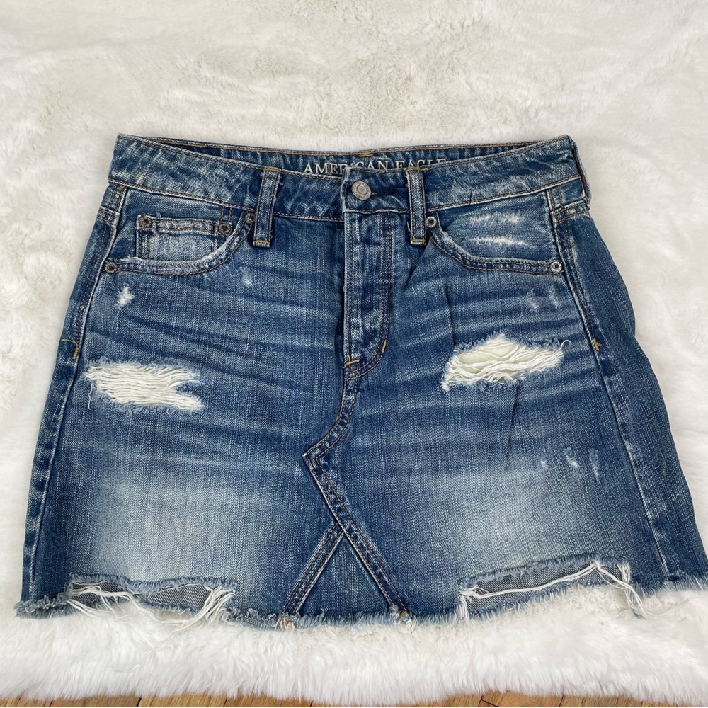 American Eagle Outfitters Distressed Blue Mini Skirt